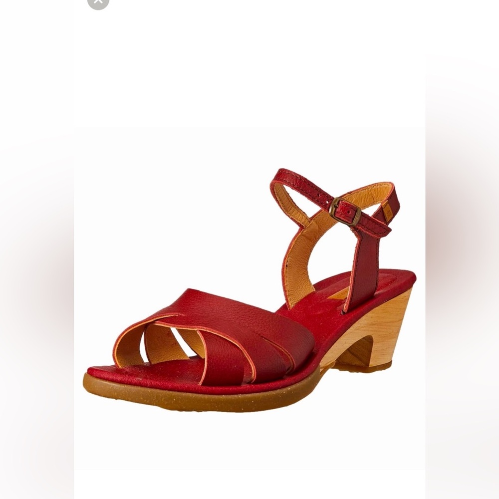 El Naturalista Sylvan wooden heeled sandal red leather 38 open toe ankle strap